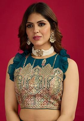 Blue Embroidered Poly Blend Blouse