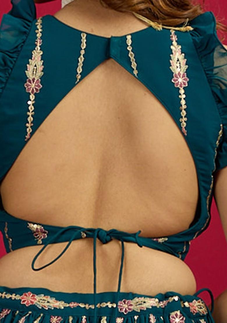 Blue Embroidered Poly Blend Blouse