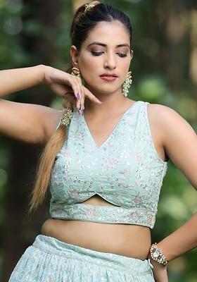 Blue Sequin Embroidered Georgette Blouse