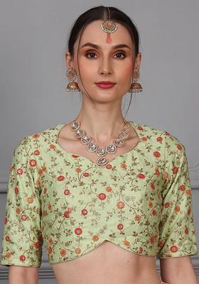 Green Embroidered Poly Blend Blouse