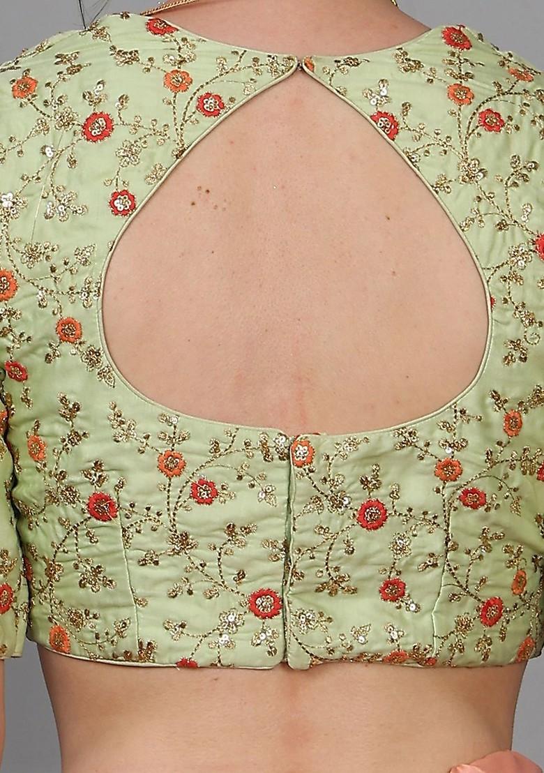 Green Embroidered Poly Blend Blouse