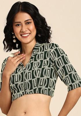Green Thread Embroidered Georgette Blouse