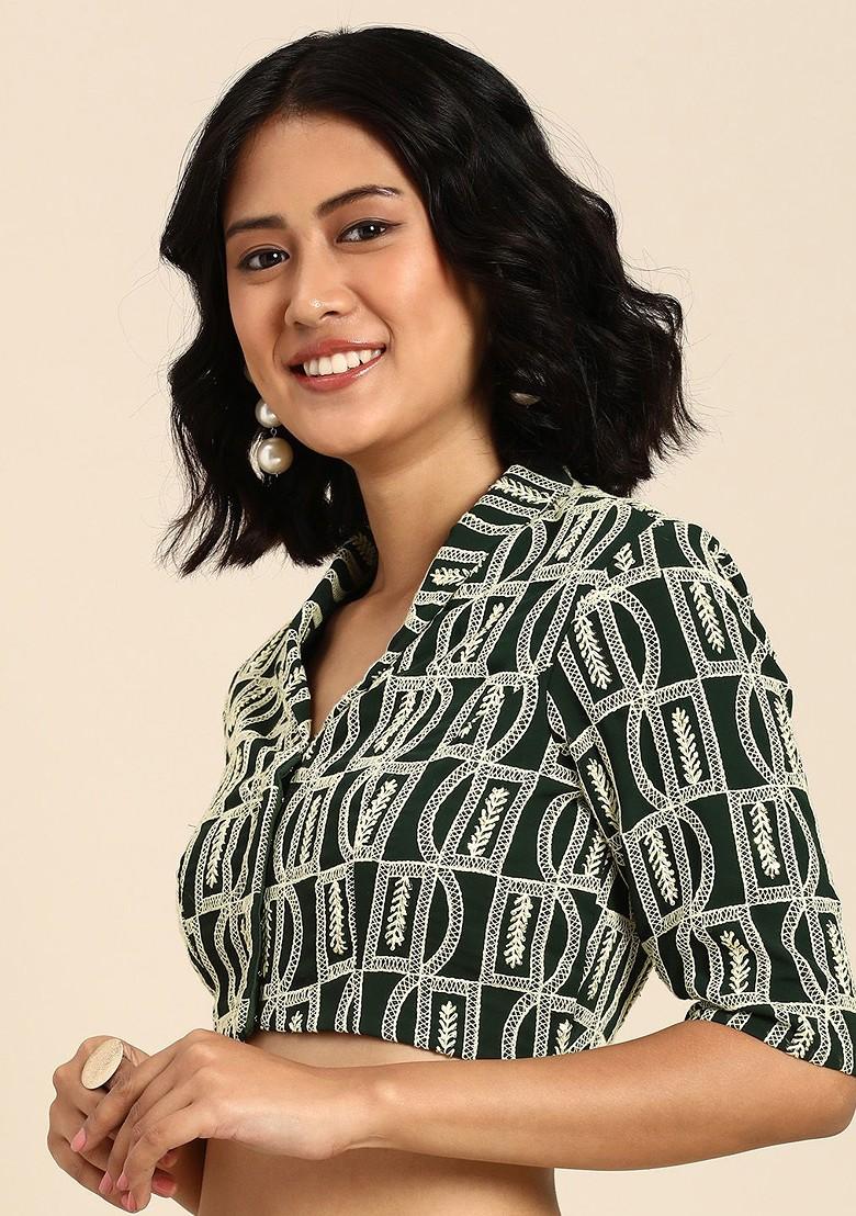 Green Thread Embroidered Georgette Blouse