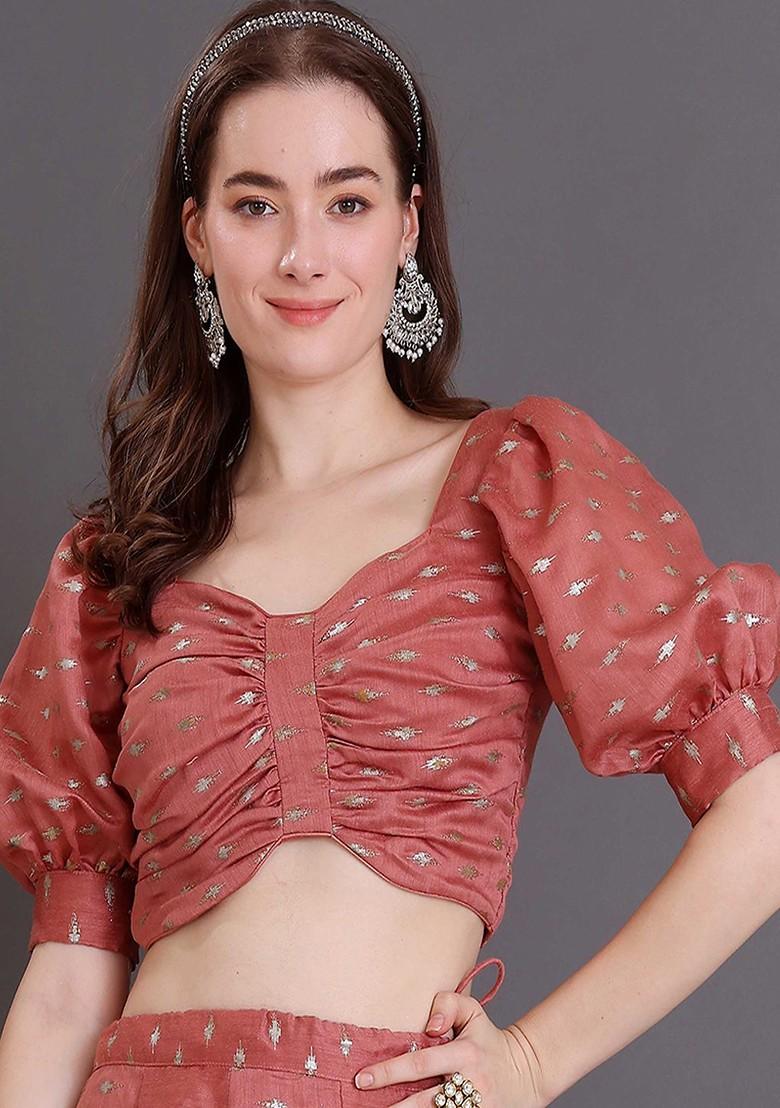 Peach Printed Poly Blend Blouse