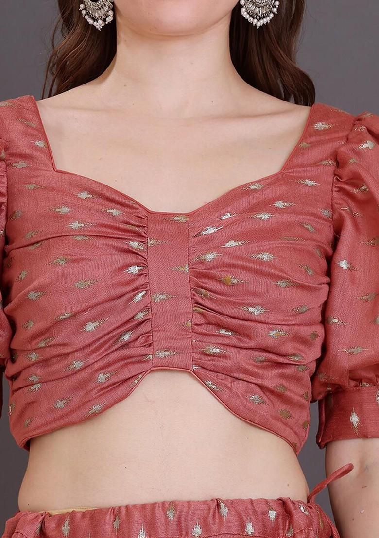 Peach Printed Poly Blend Blouse