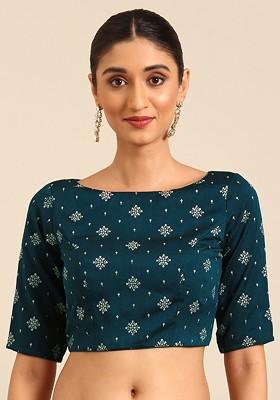 Navy Blue Ethnic Motifs Poly Blend Blouse