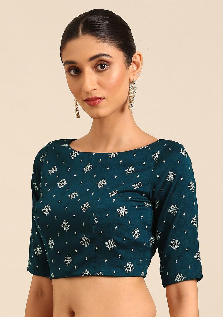 Navy Blue Ethnic Motifs Poly Blend Blouse