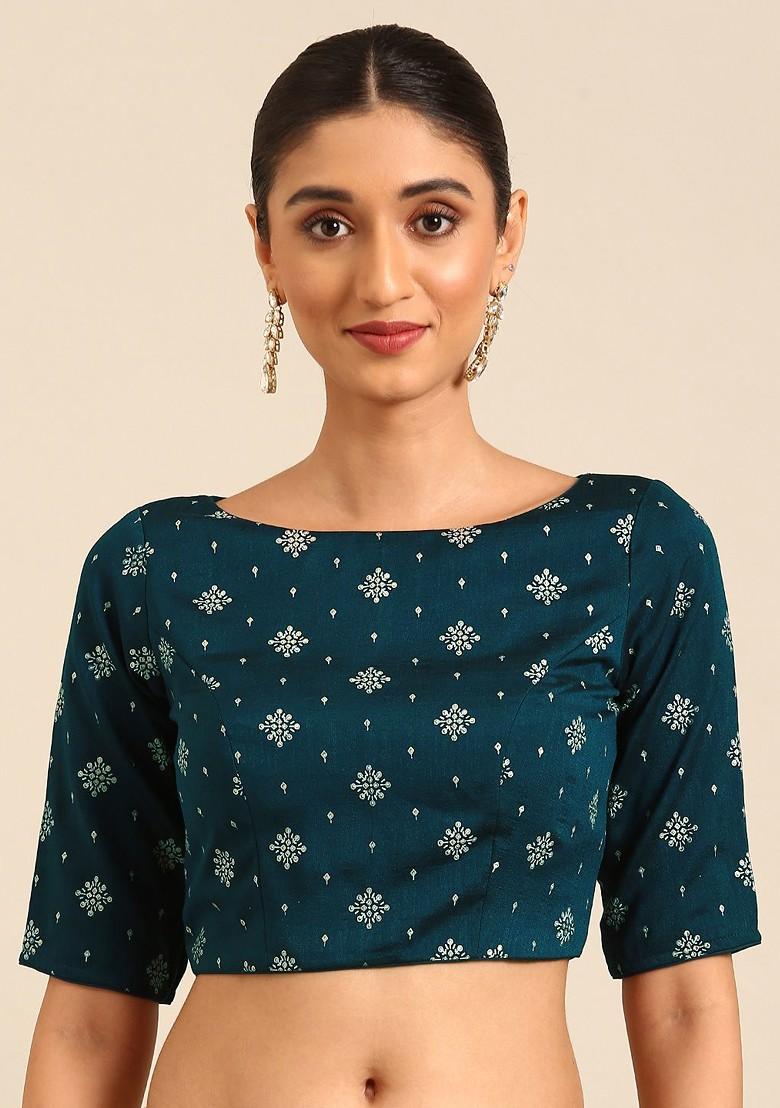 Navy Blue Ethnic Motifs Poly Blend Blouse