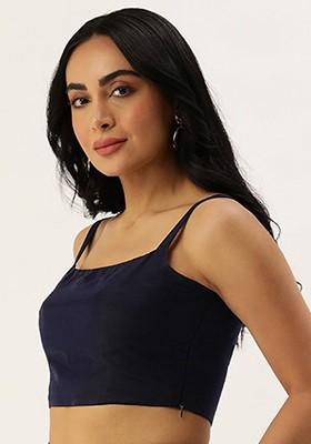 Blue Solid Poly Blend Blouse