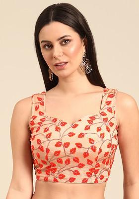 Peach Sequin Embroidered Poly Blend Blouse