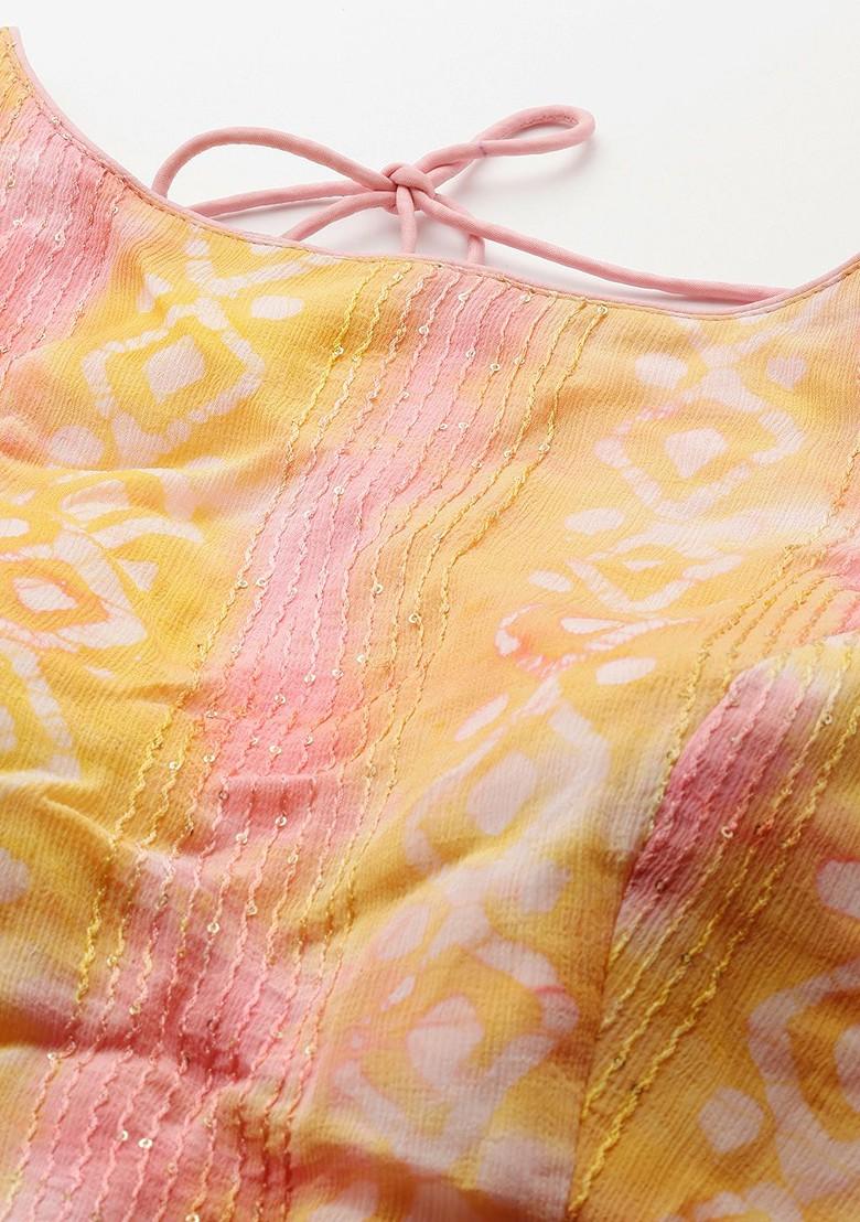 Yellow Batik Print Poly Blend Blouse