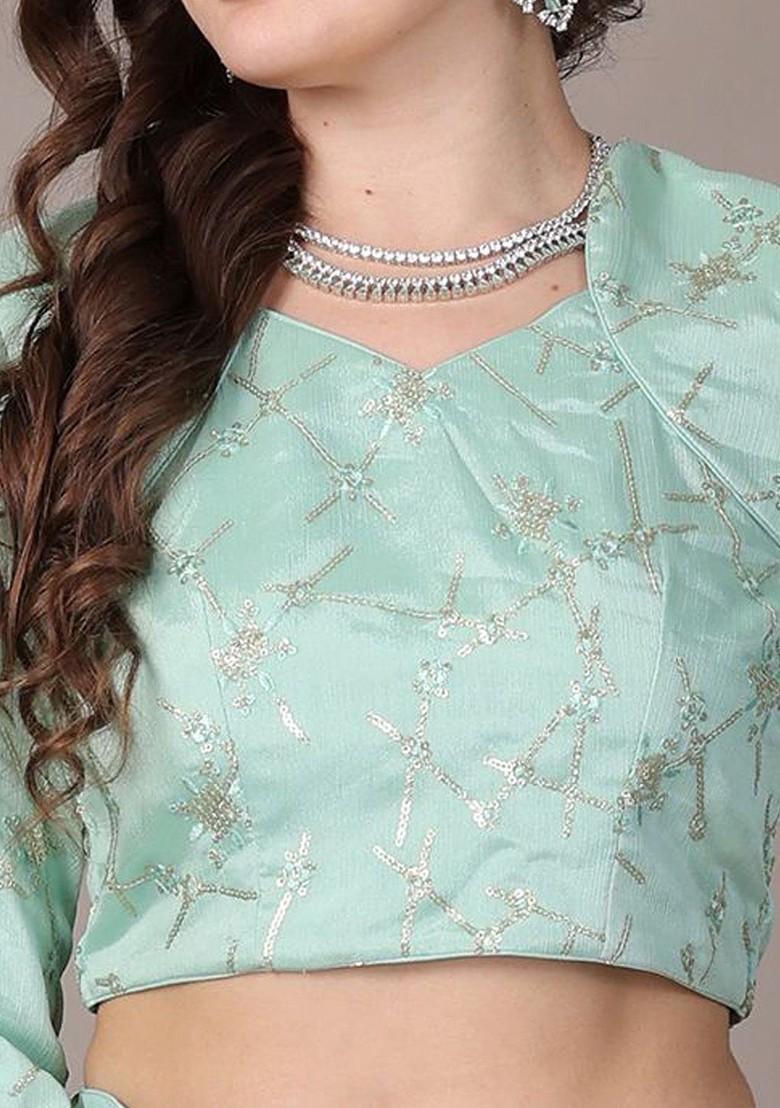 Green Embroidered Poly Blend Blouse