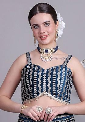 Blue Embroidered Poly Blend Blouse