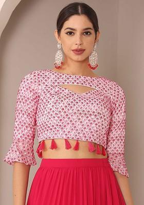 Off White Embroidered Poly Blend Blouse