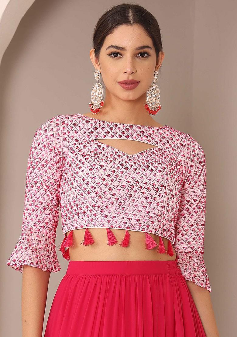 Off White Embroidered Poly Blend Blouse