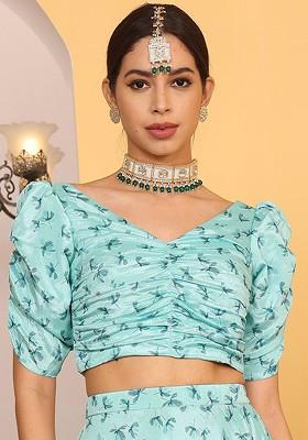 Blue Printed Poly Blend Blouse