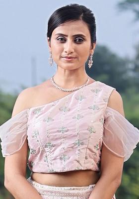 Pink Sequin Embroidered Poly Blend Blouse