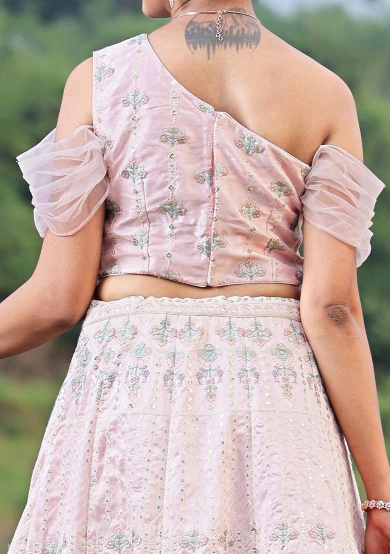 Pink Sequin Embroidered Poly Blend Blouse