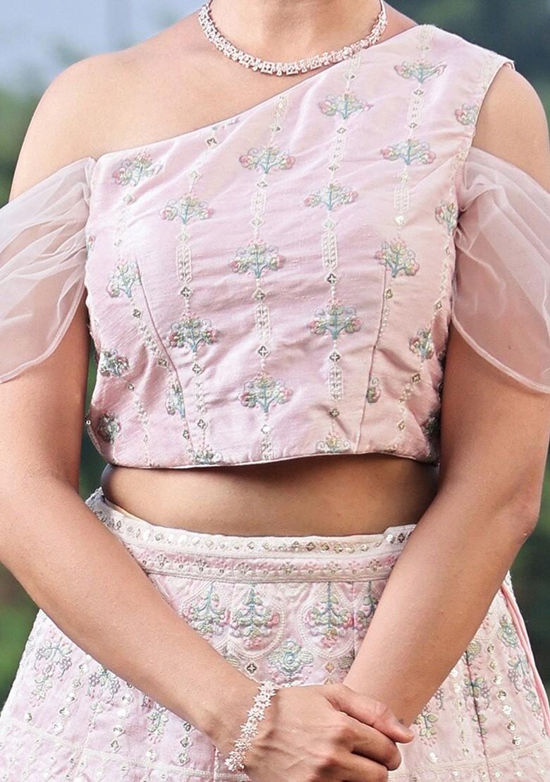 Pink Sequin Embroidered Poly Blend Blouse