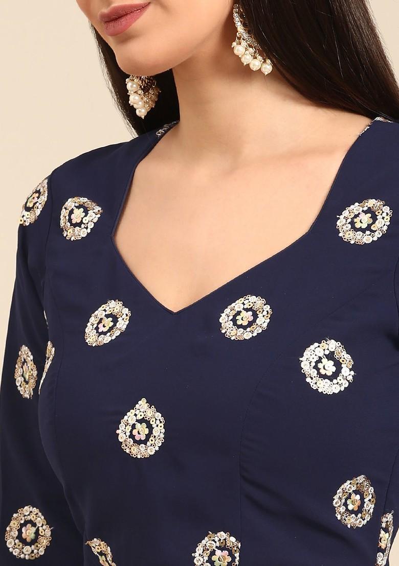 Blue Embroidered Poly Blend Blouse