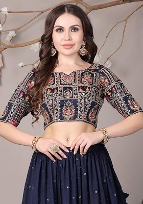 Blue Embroidered Poly Blend Blouse