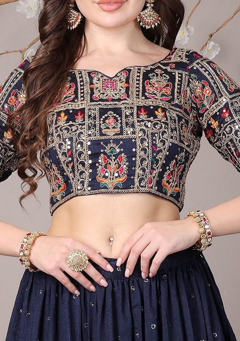 Blue Embroidered Poly Blend Blouse