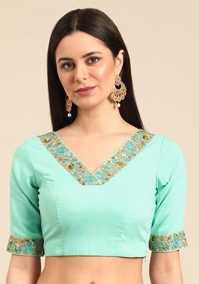 Sea Green Embroidered Poly Blend Blouse