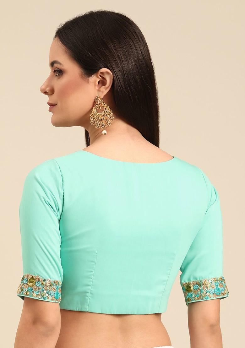 Sea Green Embroidered Poly Blend Blouse