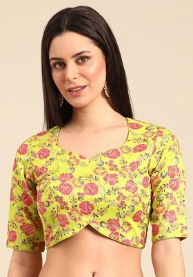 Green Floral Embroidered Poly Blend Blouse