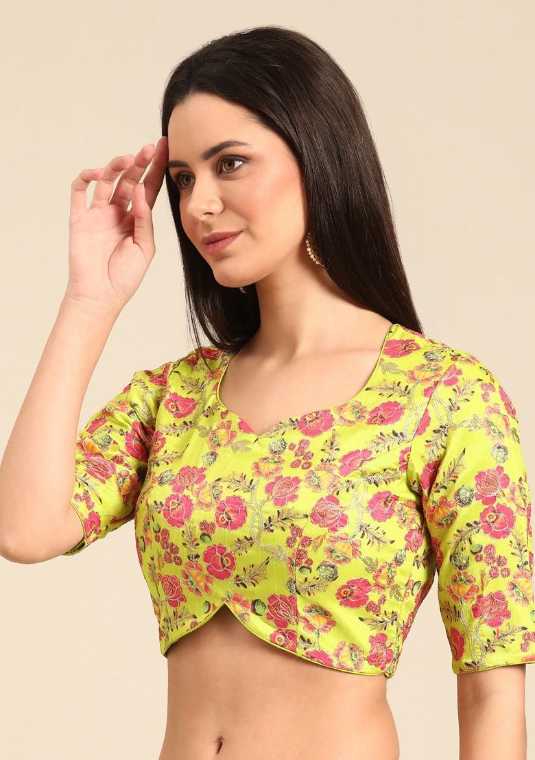 Green Floral Embroidered Poly Blend Blouse