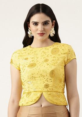 Yellow Sequin Embroidered Poly Blend Blouse