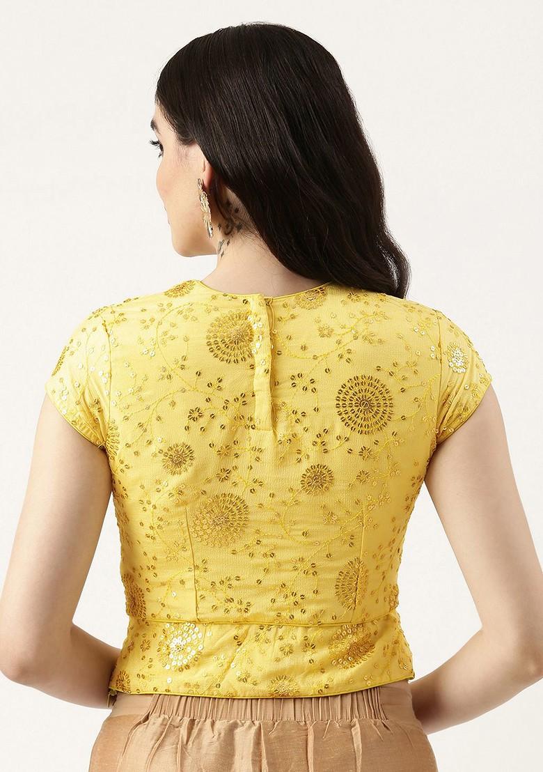Yellow Sequin Embroidered Poly Blend Blouse