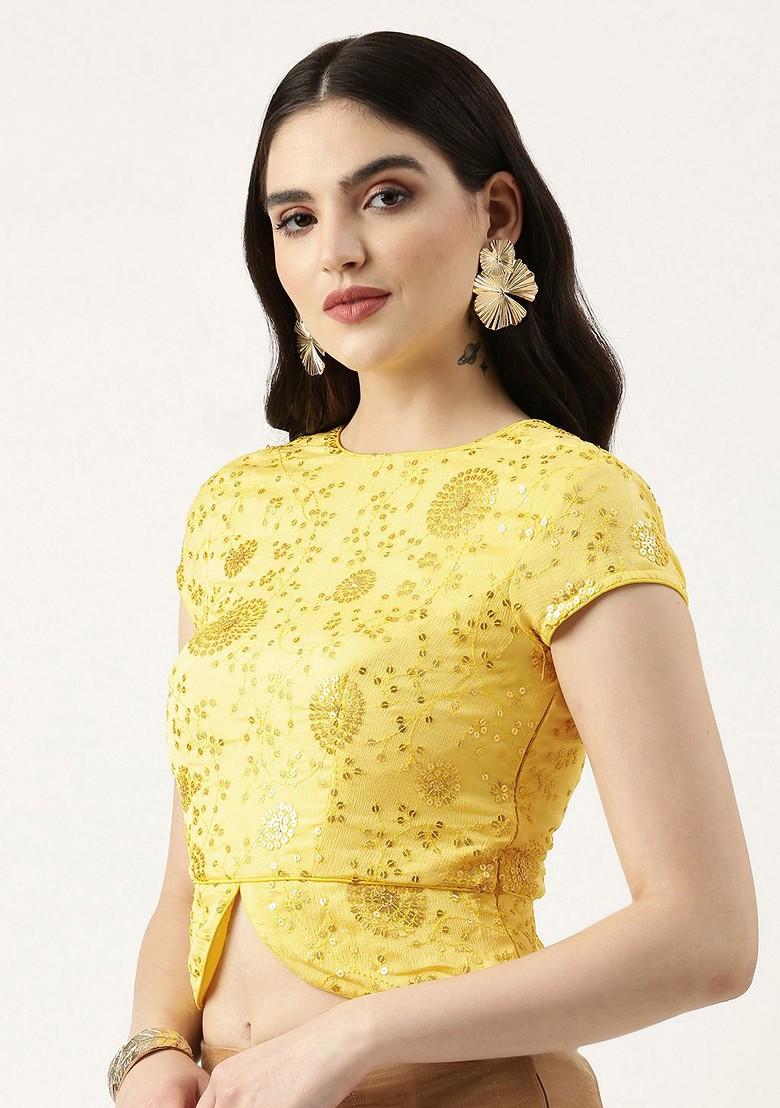Yellow Sequin Embroidered Poly Blend Blouse