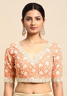 Peach Sequin Embroidered Georgette Blouse