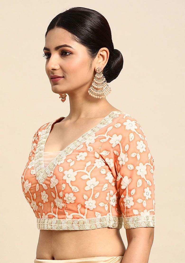 Peach Sequin Embroidered Georgette Blouse