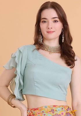 Blue Solid Poly Blend Blouse