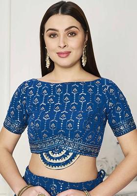 Blue Embroidered Poly Blend Blouse