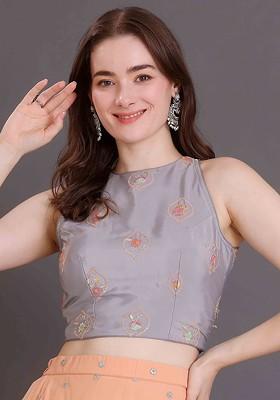 Purple Embellished Poly Blend Blouse