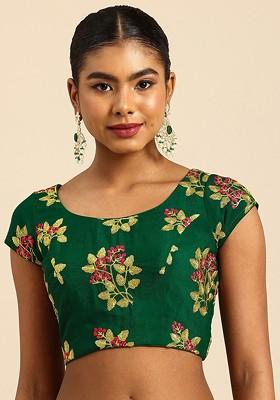 Green Floral Embroidered Poly Blend Blouse