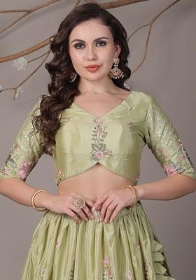 Green Embroidered Poly Blend Blouse
