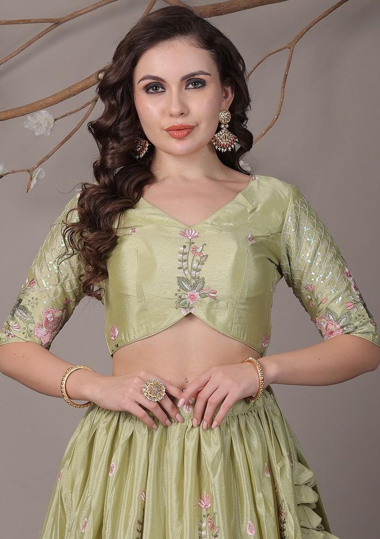 Green Embroidered Poly Blend Blouse