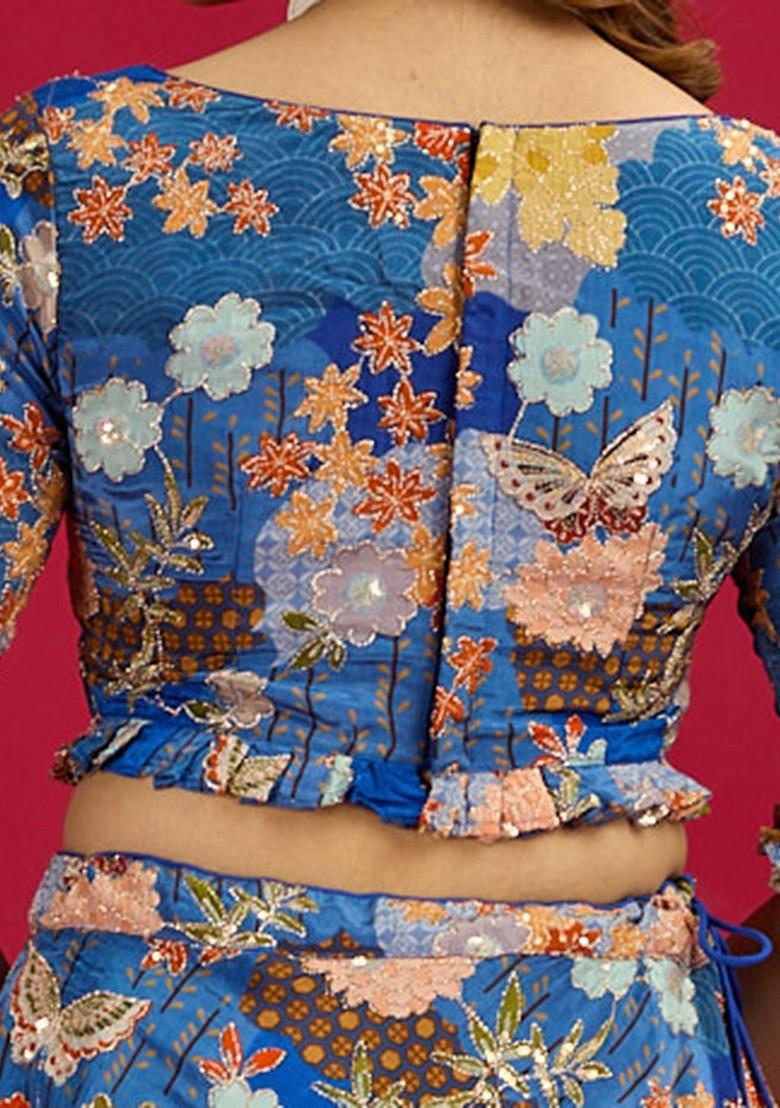 Blue Embroidered Poly Blend Blouse