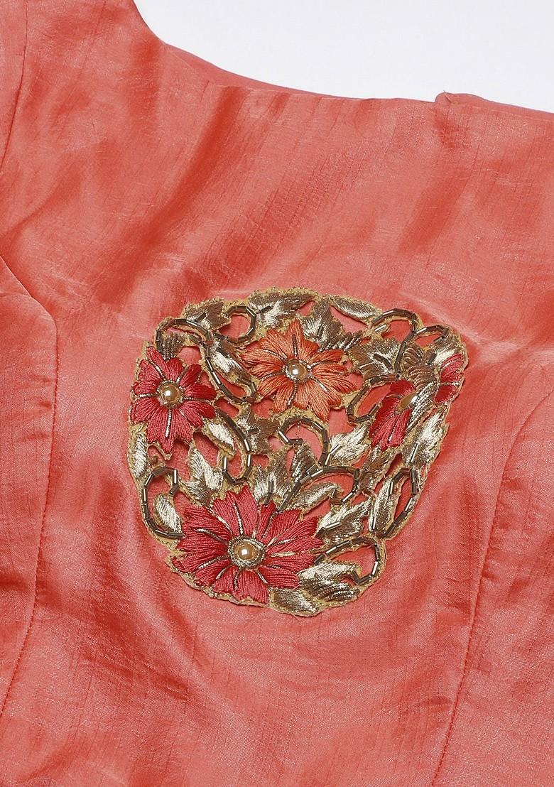Peach Bead Embroidered Poly Blend Blouse