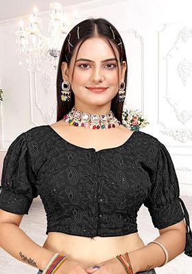 Black Sequin Embroidered Georgette Blouse