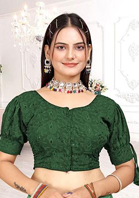 Green Sequin Embroidered Georgette Blouse
