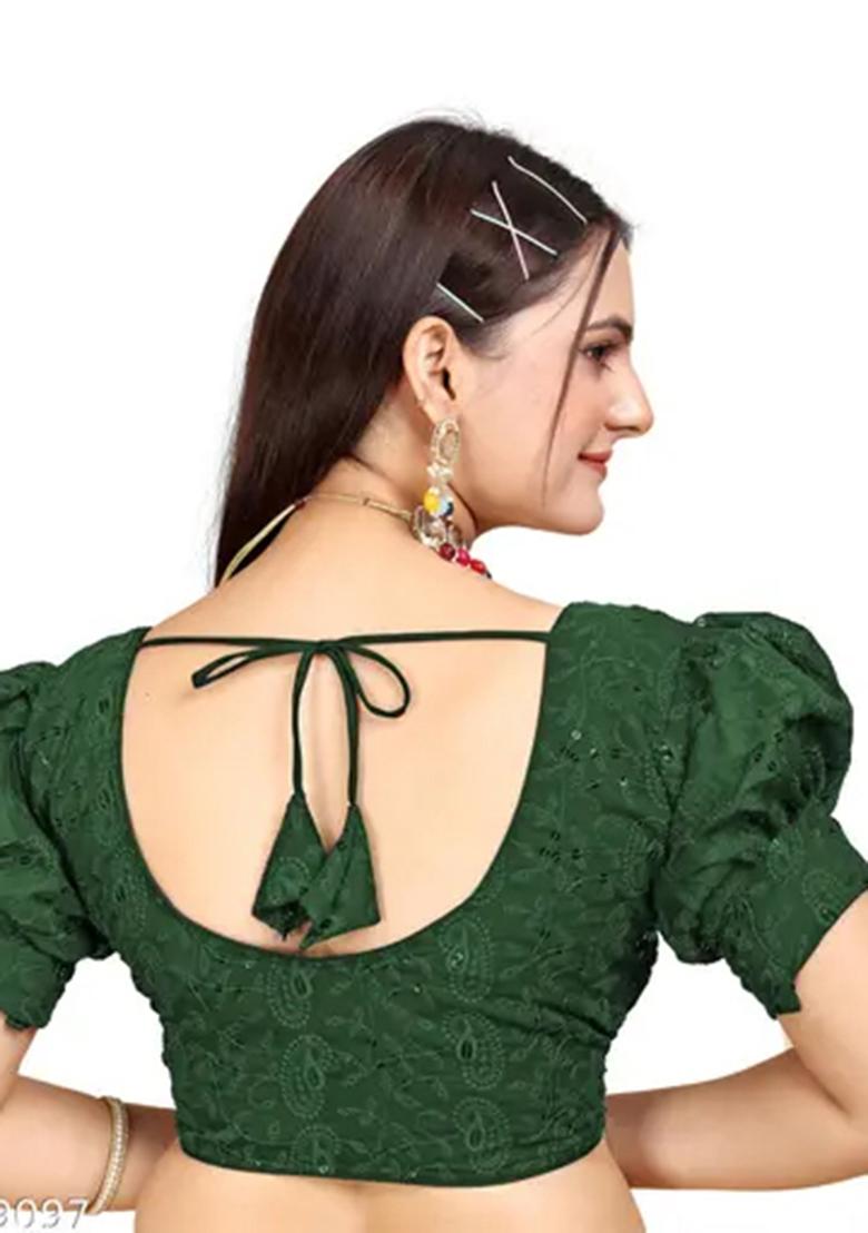 Green Sequin Embroidered Georgette Blouse
