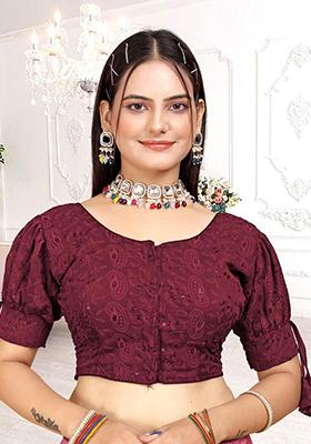 Maroon Sequin Embroidered Georgette Blouse