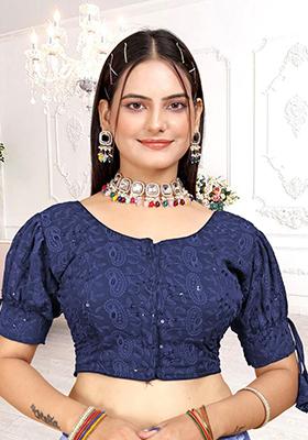 Navy Blue Sequin Embroidered Georgette Blouse