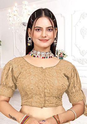 Beige Sequin Embroidered Georgette Blouse