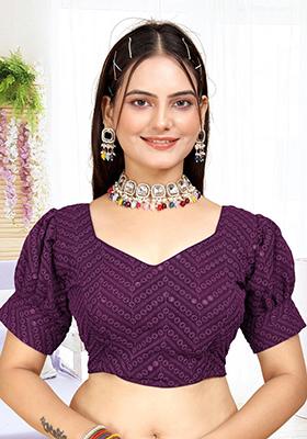 Purple Sequin Embroidered Georgette Blouse